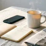 curate a low-information diet with a calm, phone-free desk setup