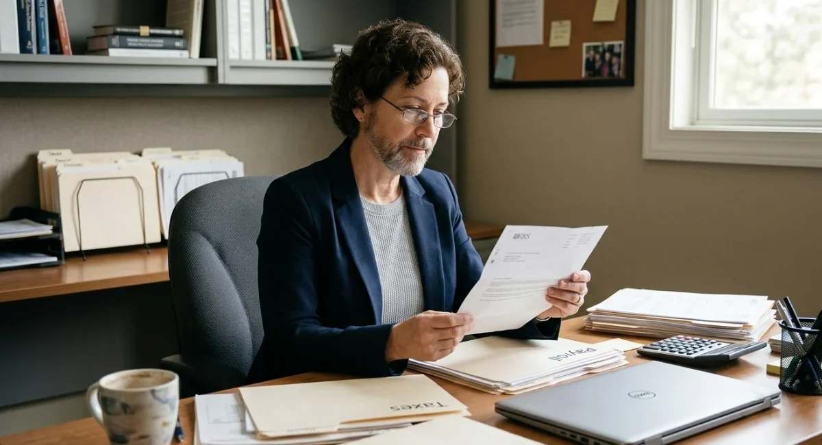 Business owner reviewing an IRS letter about an ERC claim disallowance