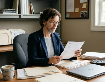 Business owner reviewing an IRS letter about an ERC claim disallowance
