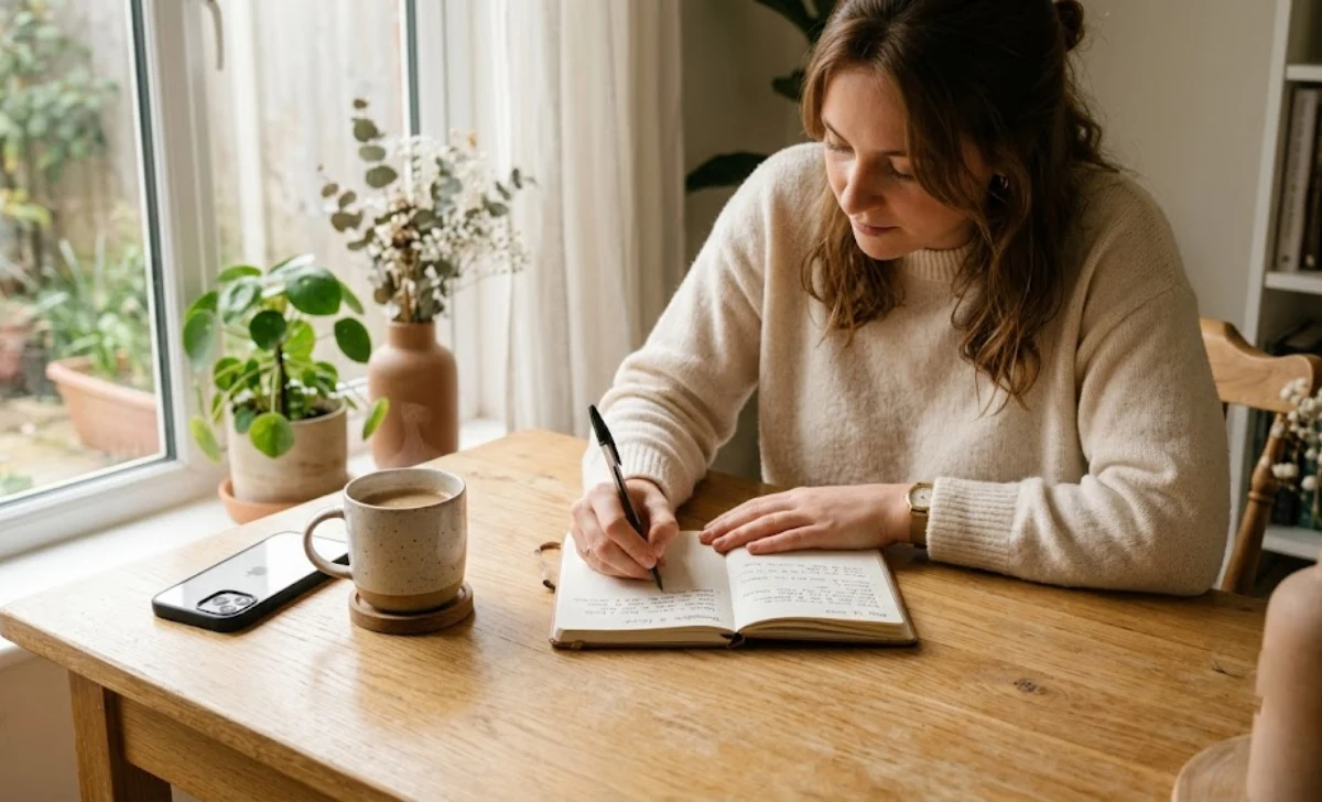 Financial wellness for everyone — person writing daily money habits in notebook