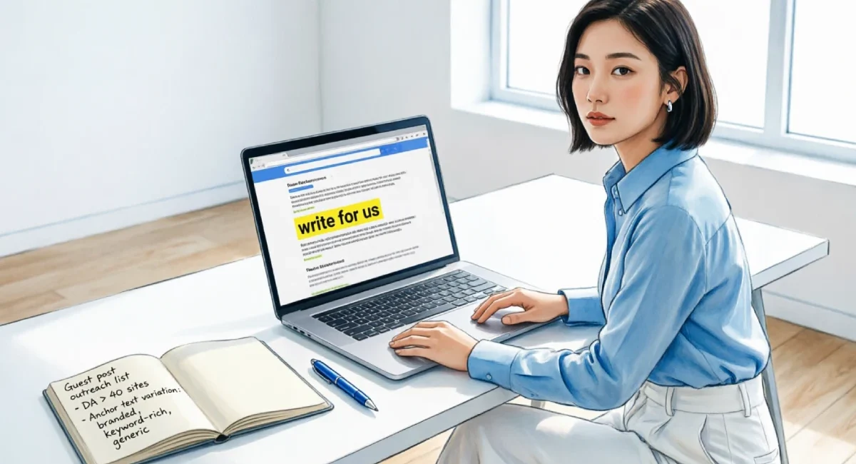 Marketer using manual method to find guest post opportunities for backlinks