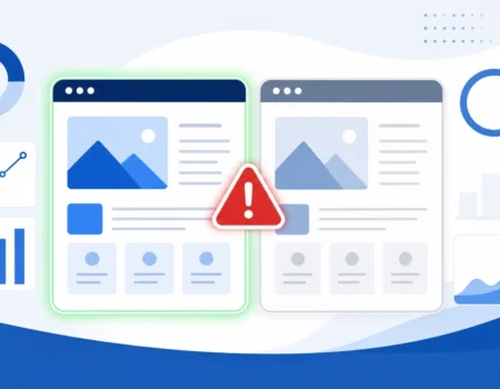 Illustration showing how to fix duplicate content SEO issues with page comparison
