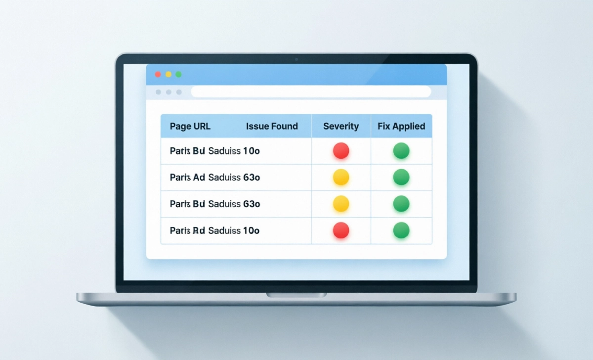 Free SEO audit checklist template spreadsheet with severity tracking columns