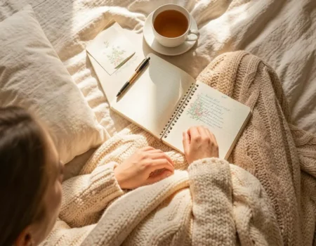 Person resting peacefully in bed practicing gentle productivity chronic fatigue