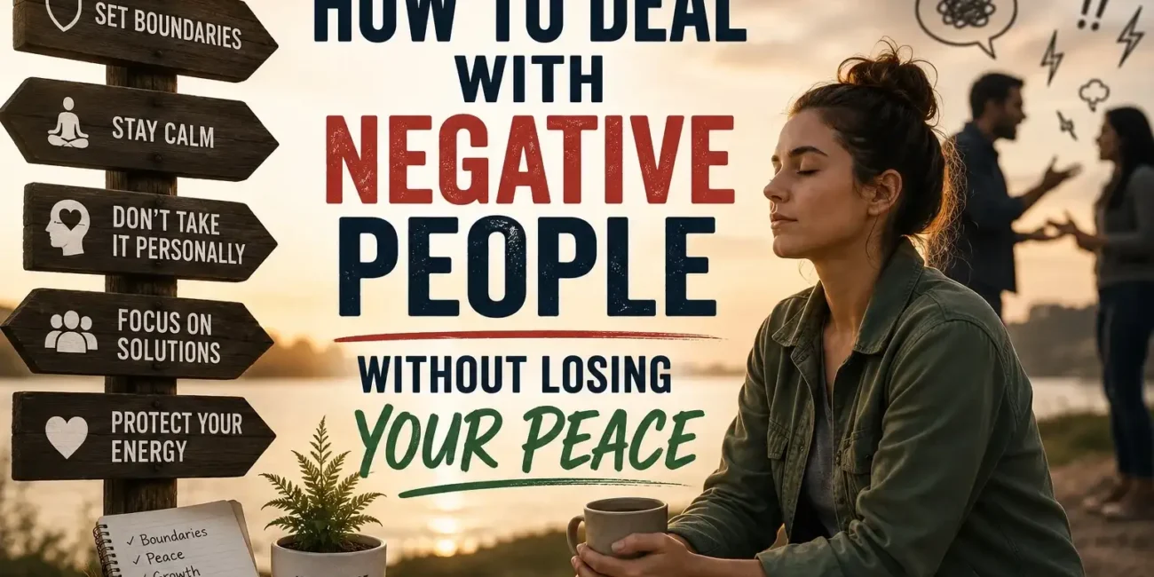Person staying calm and protecting their peace while dealing with negative people using healthy boundaries and a positive mindset.