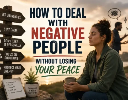 Person staying calm and protecting their peace while dealing with negative people using healthy boundaries and a positive mindset.