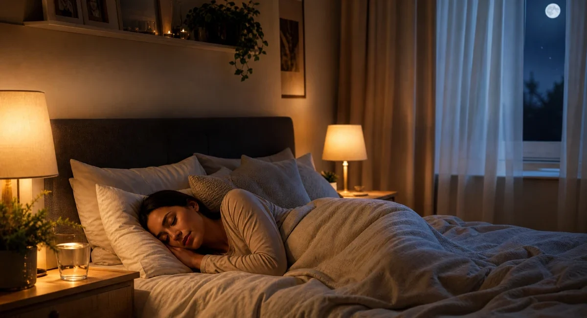 how to sleep naturally – peaceful bedroom scene at night