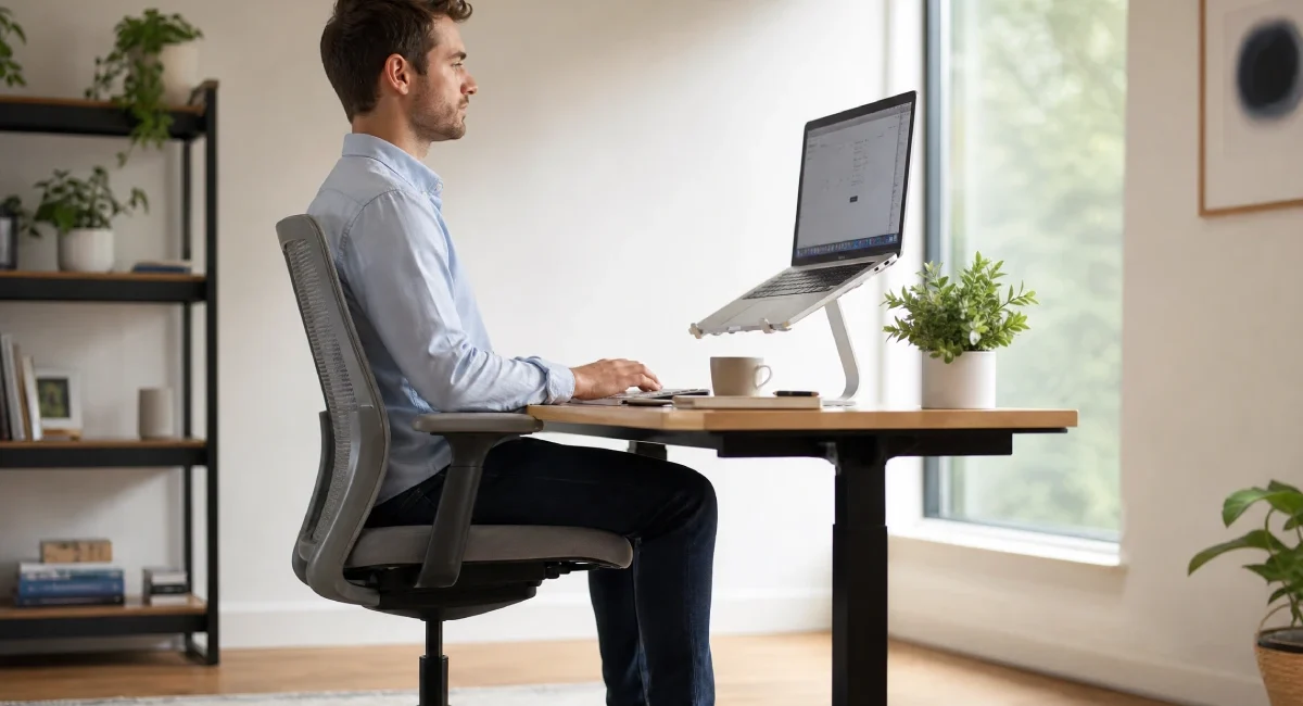 Improve posture at desk – person sitting with correct ergonomic form