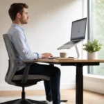 Improve posture at desk – person sitting with correct ergonomic form