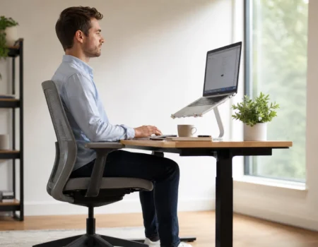 Improve posture at desk – person sitting with correct ergonomic form