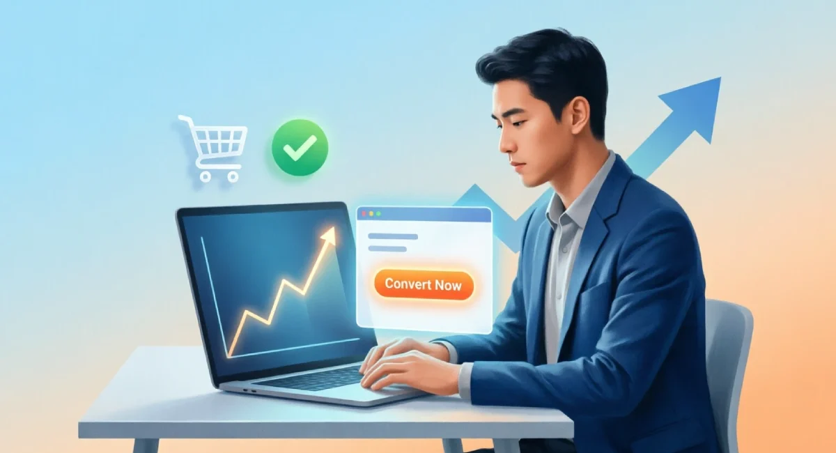 Improve website conversion rate dashboard illustration for marketers
