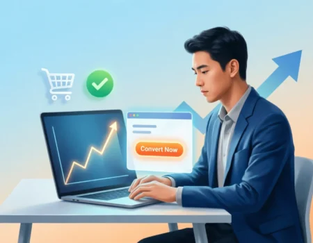 Improve website conversion rate dashboard illustration for marketers