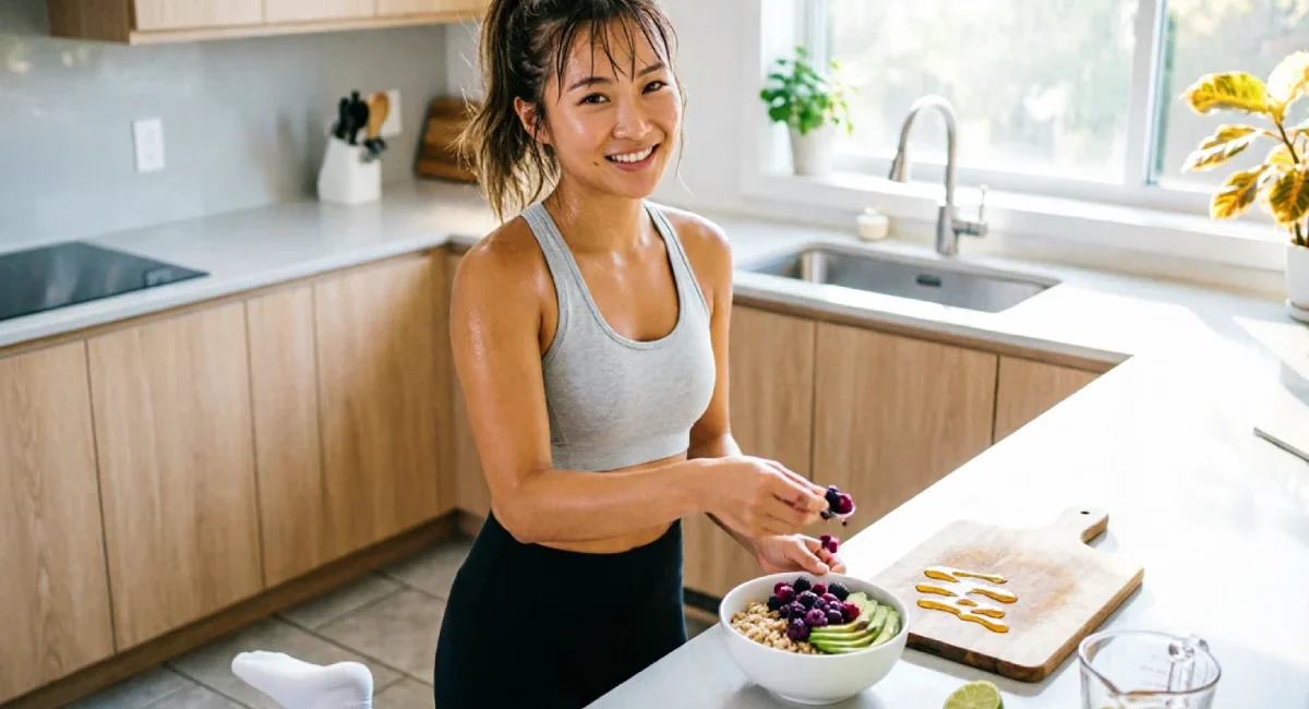 Woman preparing healthy breakfast to lose belly fat naturally