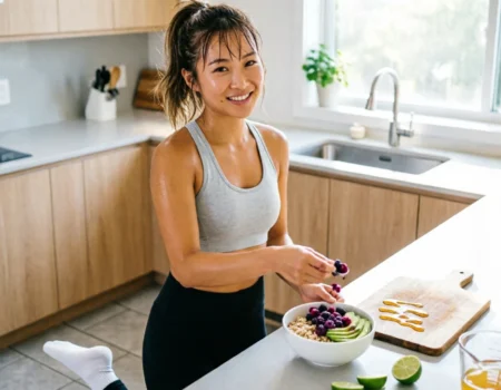 Woman preparing healthy breakfast to lose belly fat naturally