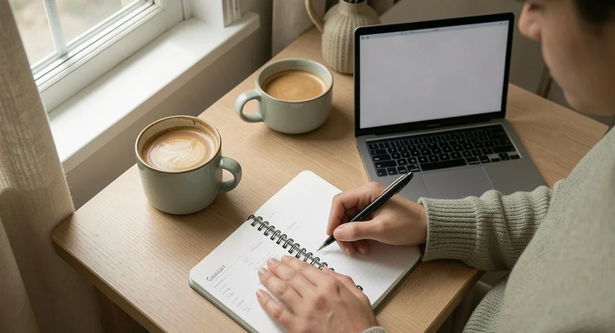 loud budgeting for introverts — person journaling budget quietly at home