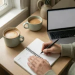 loud budgeting for introverts — person journaling budget quietly at home