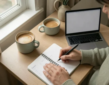 loud budgeting for introverts — person journaling budget quietly at home