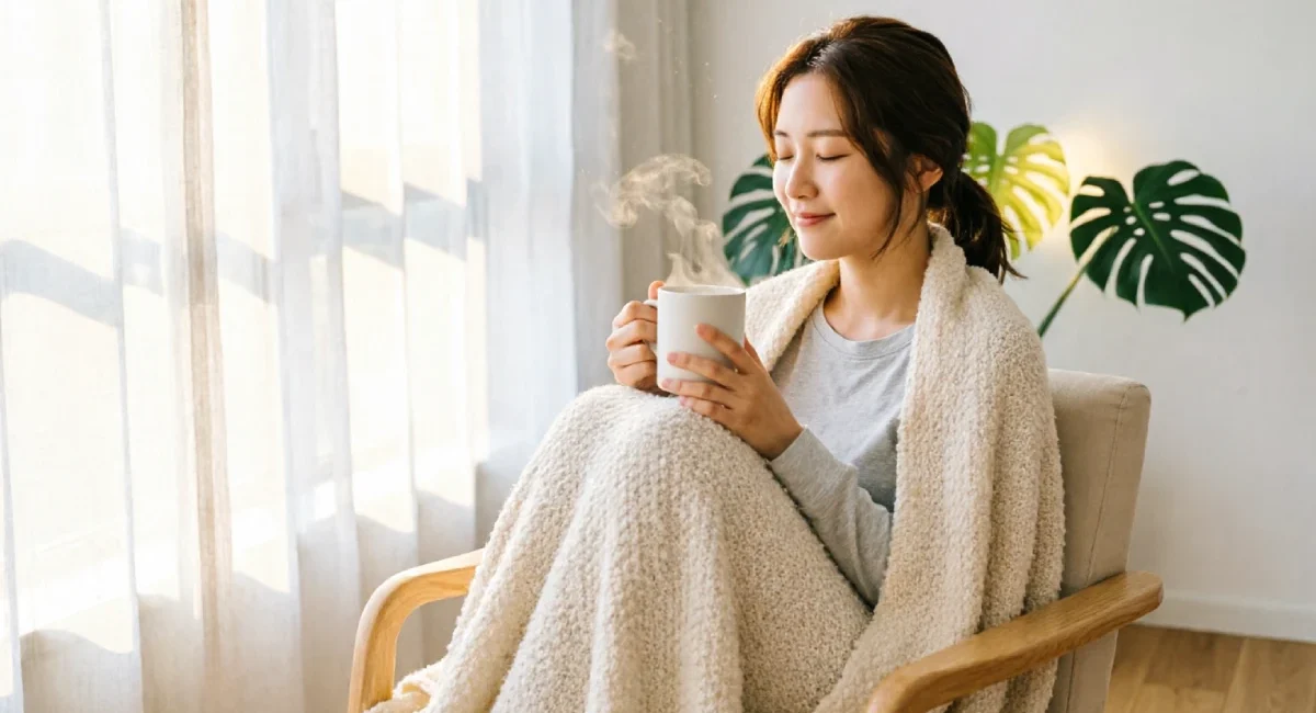 Low energy Saturday routine cozy morning rest by window