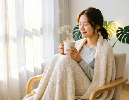 Low energy Saturday routine cozy morning rest by window