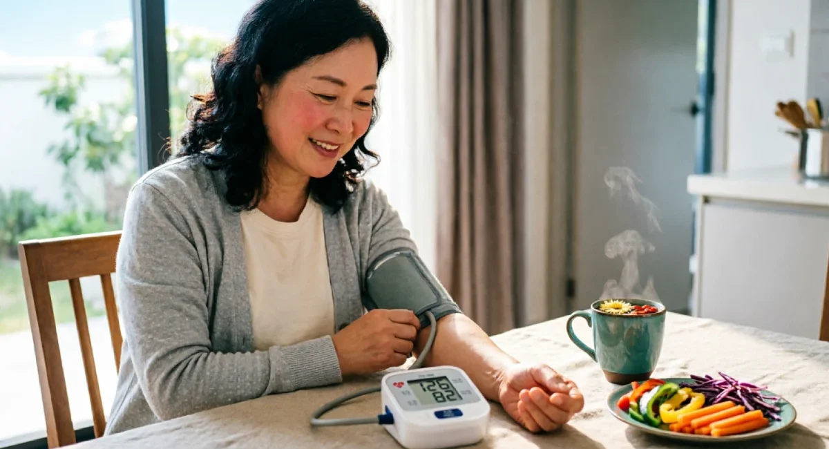 Person checking how to lower blood pressure naturally fast using a home monitor