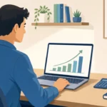 solo business owner measuring digital marketing ROI on laptop with growth chart