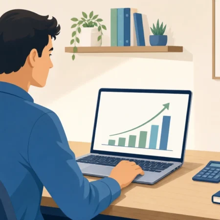 solo business owner measuring digital marketing ROI on laptop with growth chart