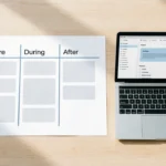 one page marketing plan free Notion template layout on desk