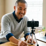Business owner creating organic social media marketing content on a smartphone without paid ads