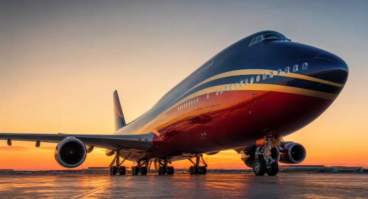 Qatari Air Force One Boeing 747 jet parked on airport tarmac