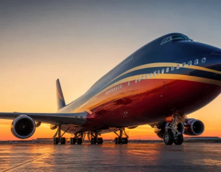 Qatari Air Force One Boeing 747 jet parked on airport tarmac