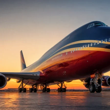 Qatari Air Force One Boeing 747 jet parked on airport tarmac