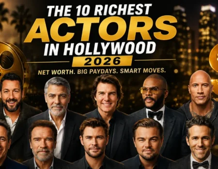 Richest actors in Hollywood 2026 featuring Tyler Perry, Tom Cruise, Dwayne Johnson, George Clooney, Adam Sandler, Arnold Schwarzenegger and other highest-paid Hollywood stars.