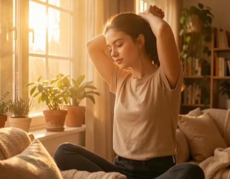 Signs of vitamin D deficiency shown through tired woman in sunlight