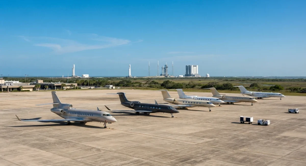 Private jets parked near Texas airport showing SpaceX and AI startup private jet demand