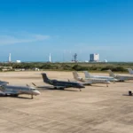 Private jets parked near Texas airport showing SpaceX and AI startup private jet demand