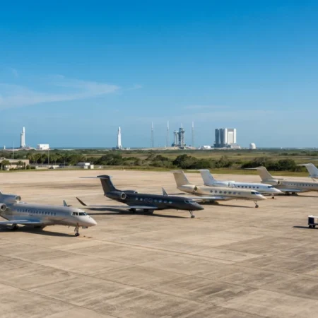 Private jets parked near Texas airport showing SpaceX and AI startup private jet demand