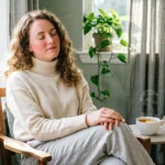 Woman practicing mindfulness to stop overthinking and anxiety naturally