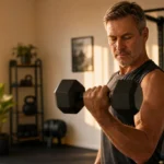 Person lifting dumbbells showing the link between strength training and longevity