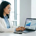 Marketer using GA4 dashboard to track website traffic GA4