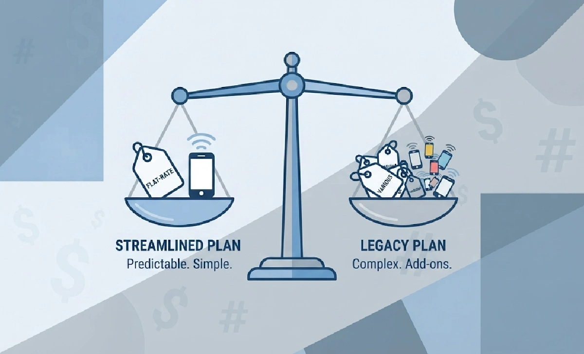 Side-by-side comparison graphic of Verizon myPlan and Simplicity plan features
